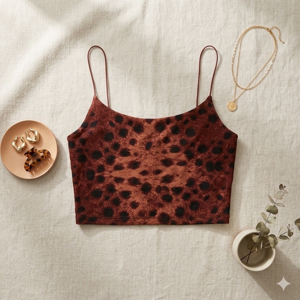Wilfred Free Camisole Women S Burgundy Leopard Print Spaghetti Strap Crop Top - Picture 1 of 11